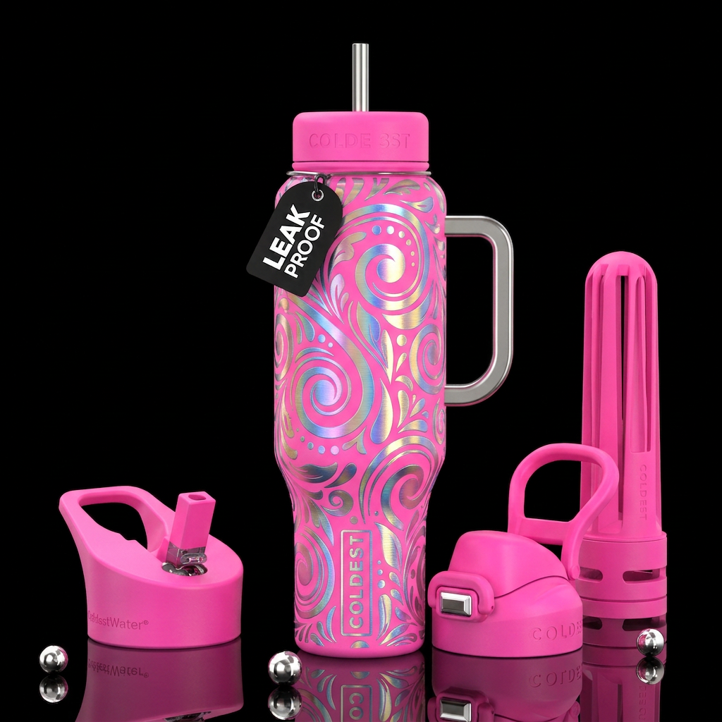 Close-up vertical composition of an ornate baroque... water bottle design
