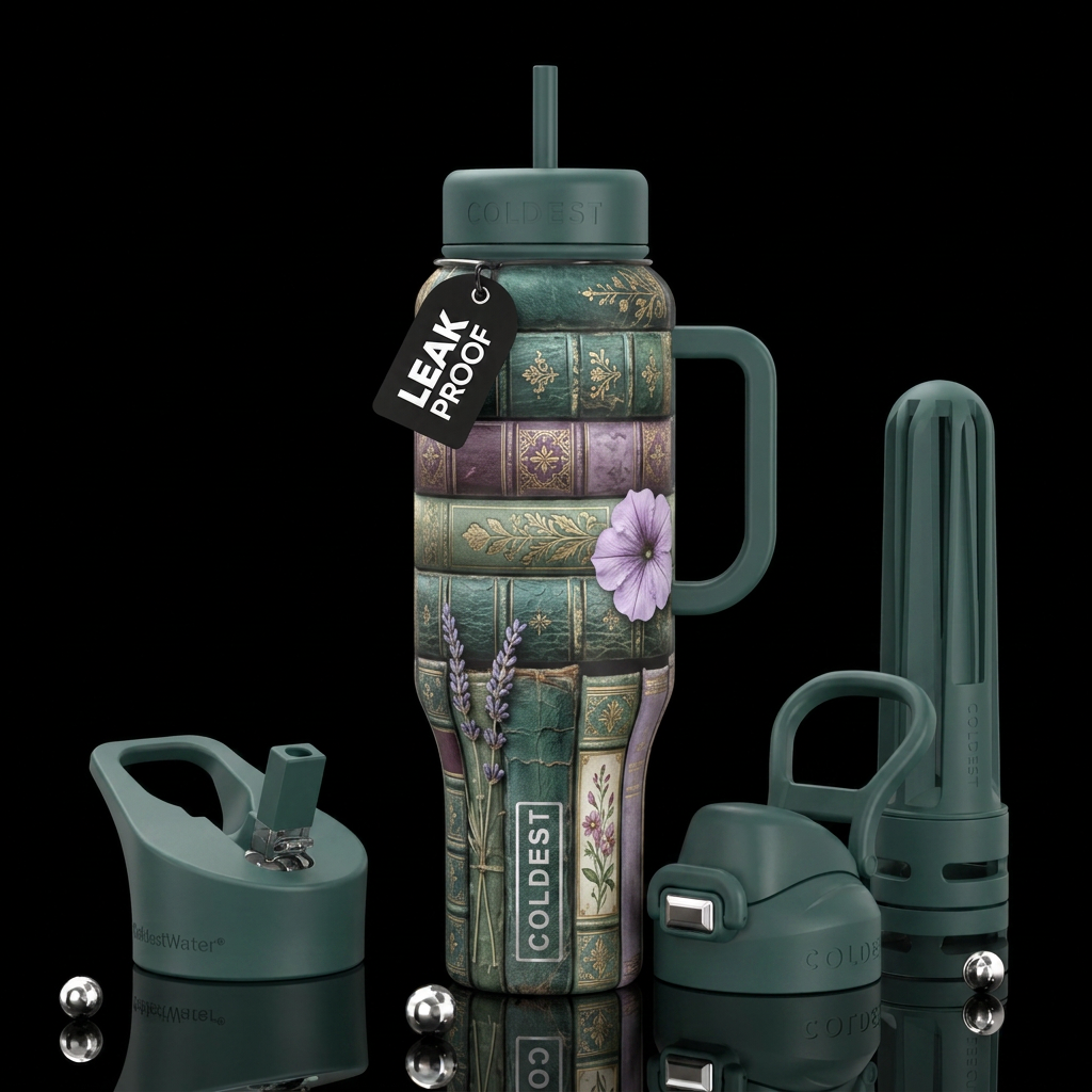 Horizontal composition of stacked antique books se... water bottle design