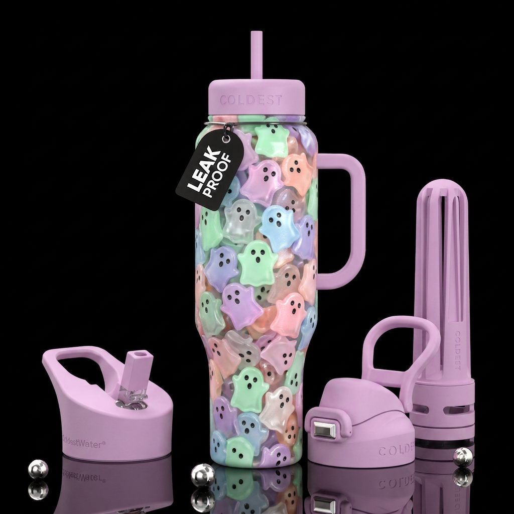 Close-up, top-down photorealistic portrait of a sc... water bottle design