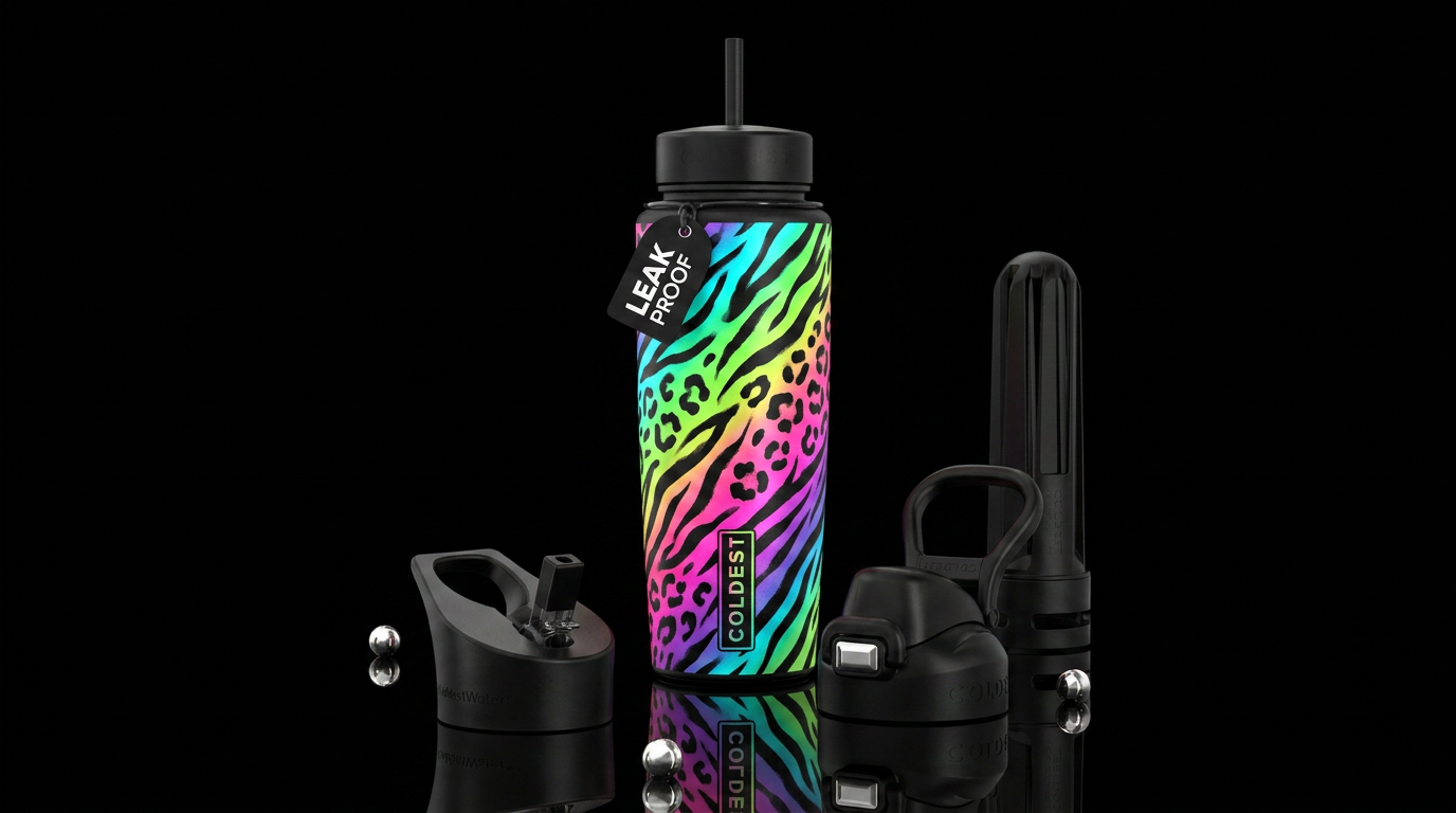 Vibrant psychedelic animal-print seamless pattern ... water bottle design