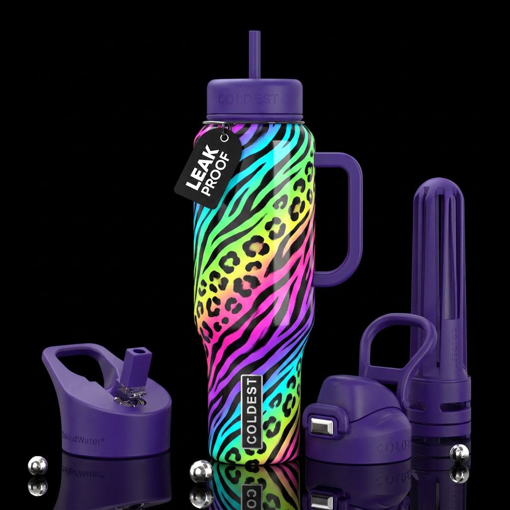 Vibrant psychedelic animal-print seamless pattern ... water bottle design