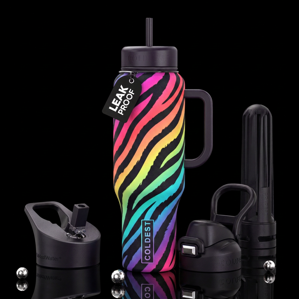 Abstract close-up of wavy zebra-like stripes rende... water bottle design