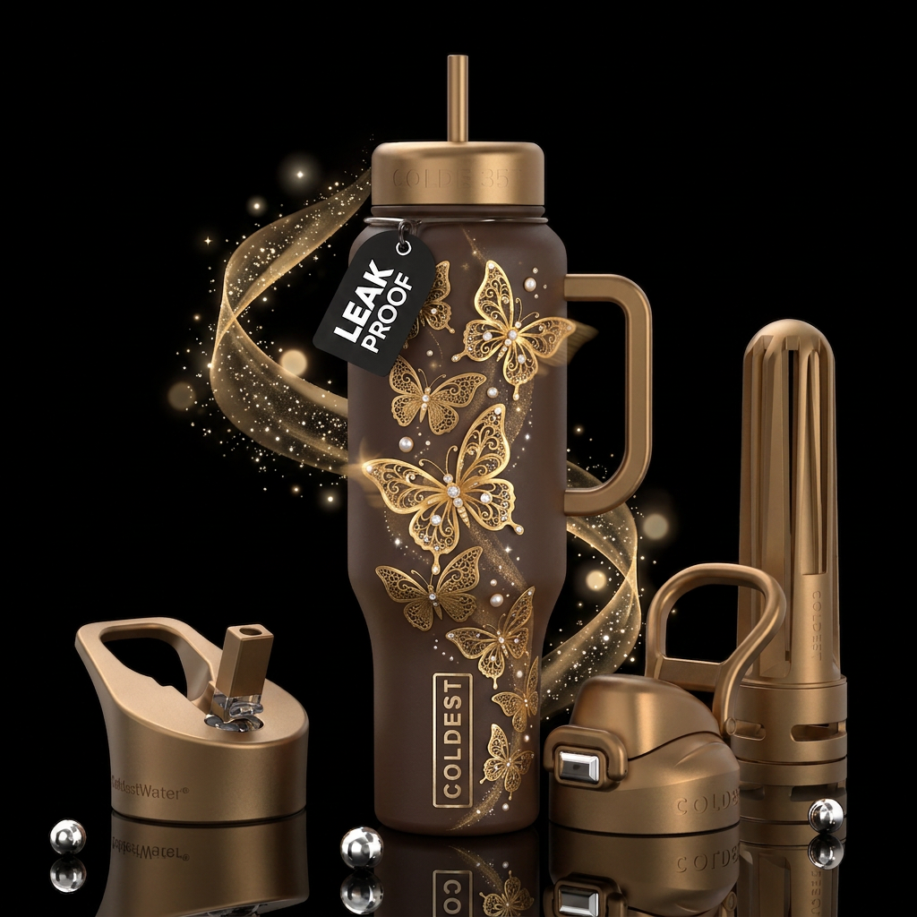 Gold Butterflies water bottle design