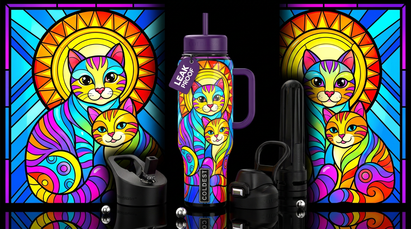 Stained Glass Cats water bottle design