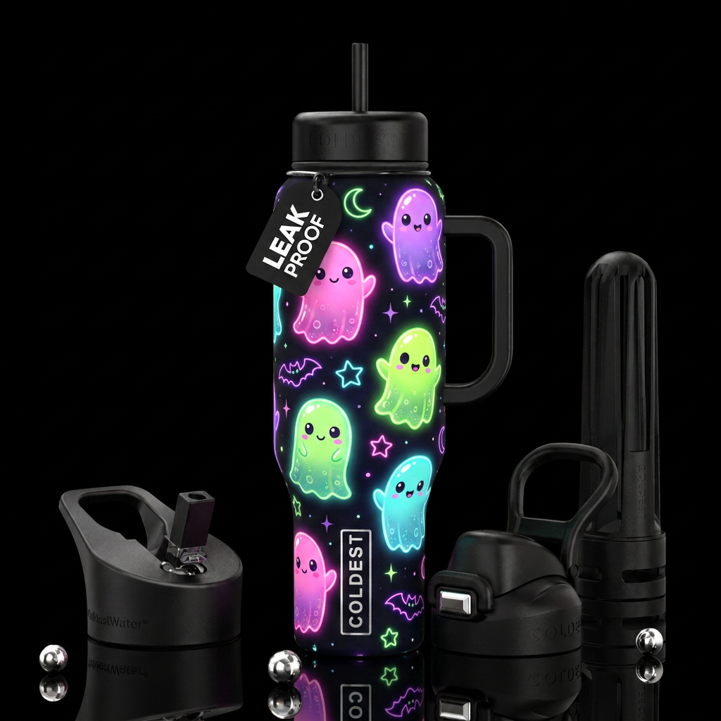 Neon Ghost water bottle design