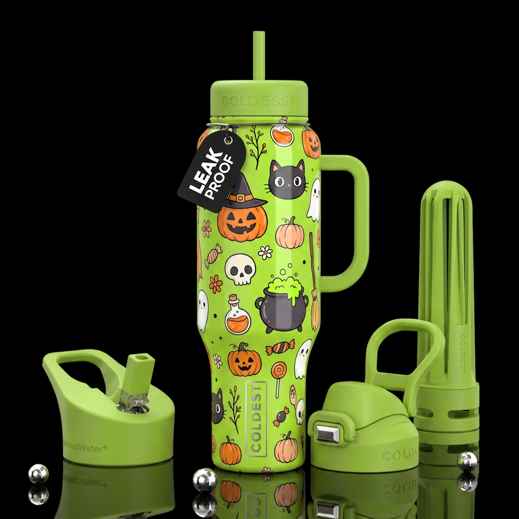 Green Halloween water bottle design