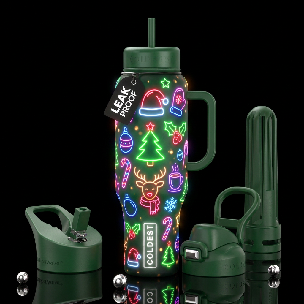 Vertical holiday wallpaper featuring an array of s... water bottle design