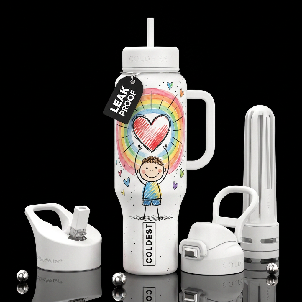 Colored Heart water bottle design