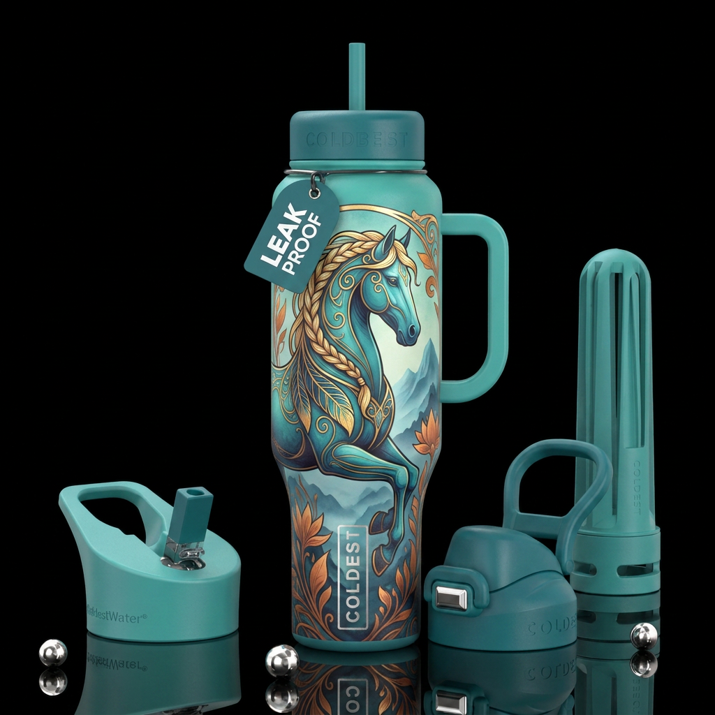 Teal Horse water bottle design