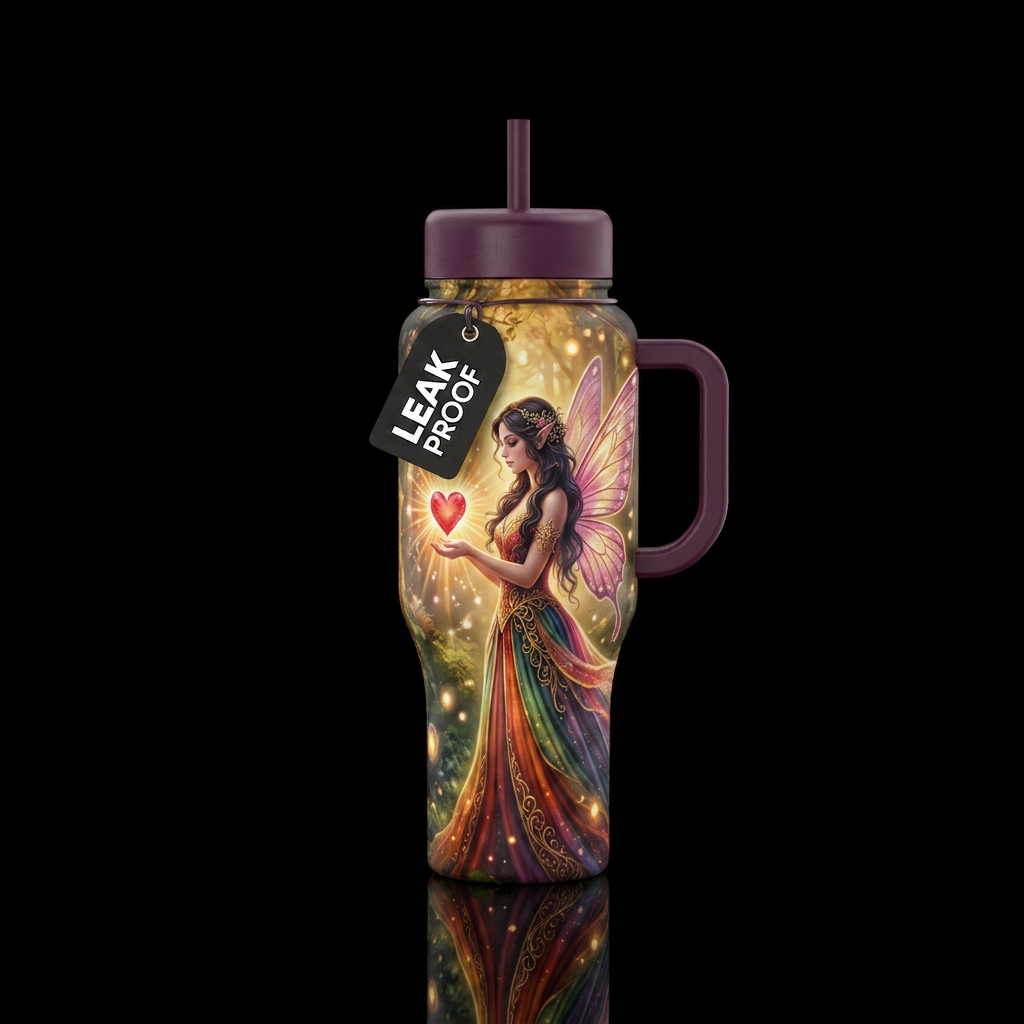 A stunning, highly detailed fantasy illustration o... water bottle design