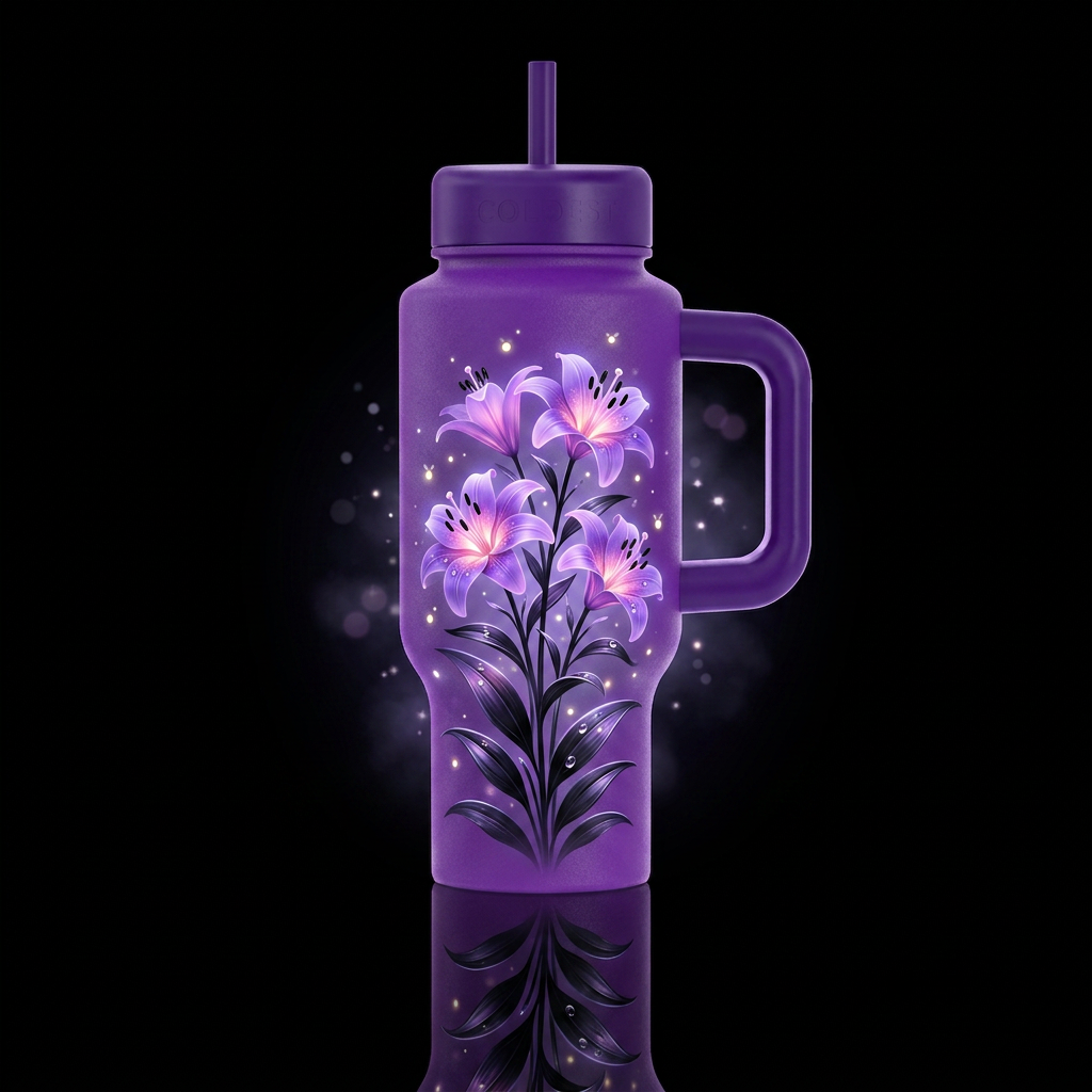 Purple Lilies water bottle design