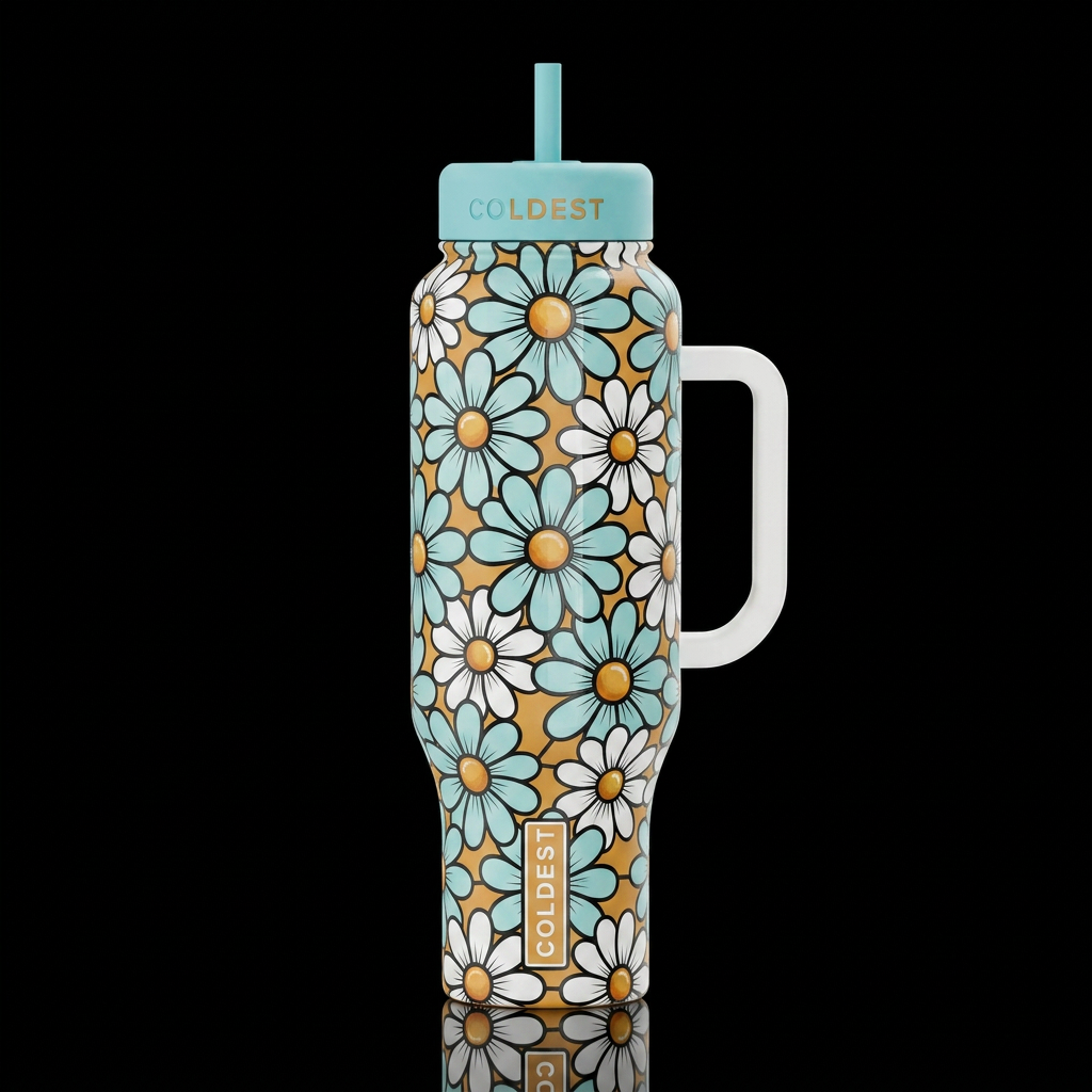 Teal Daisies water bottle design