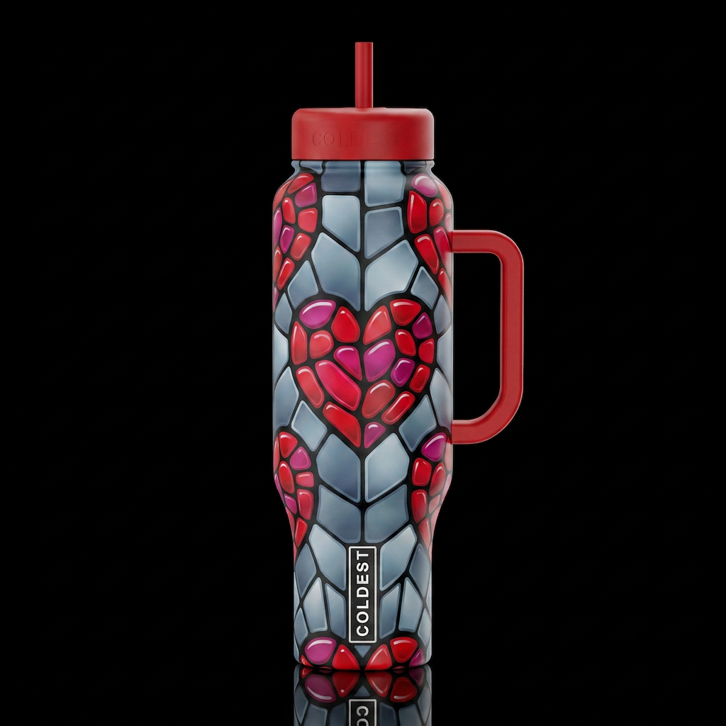Red Stained Heart water bottle design
