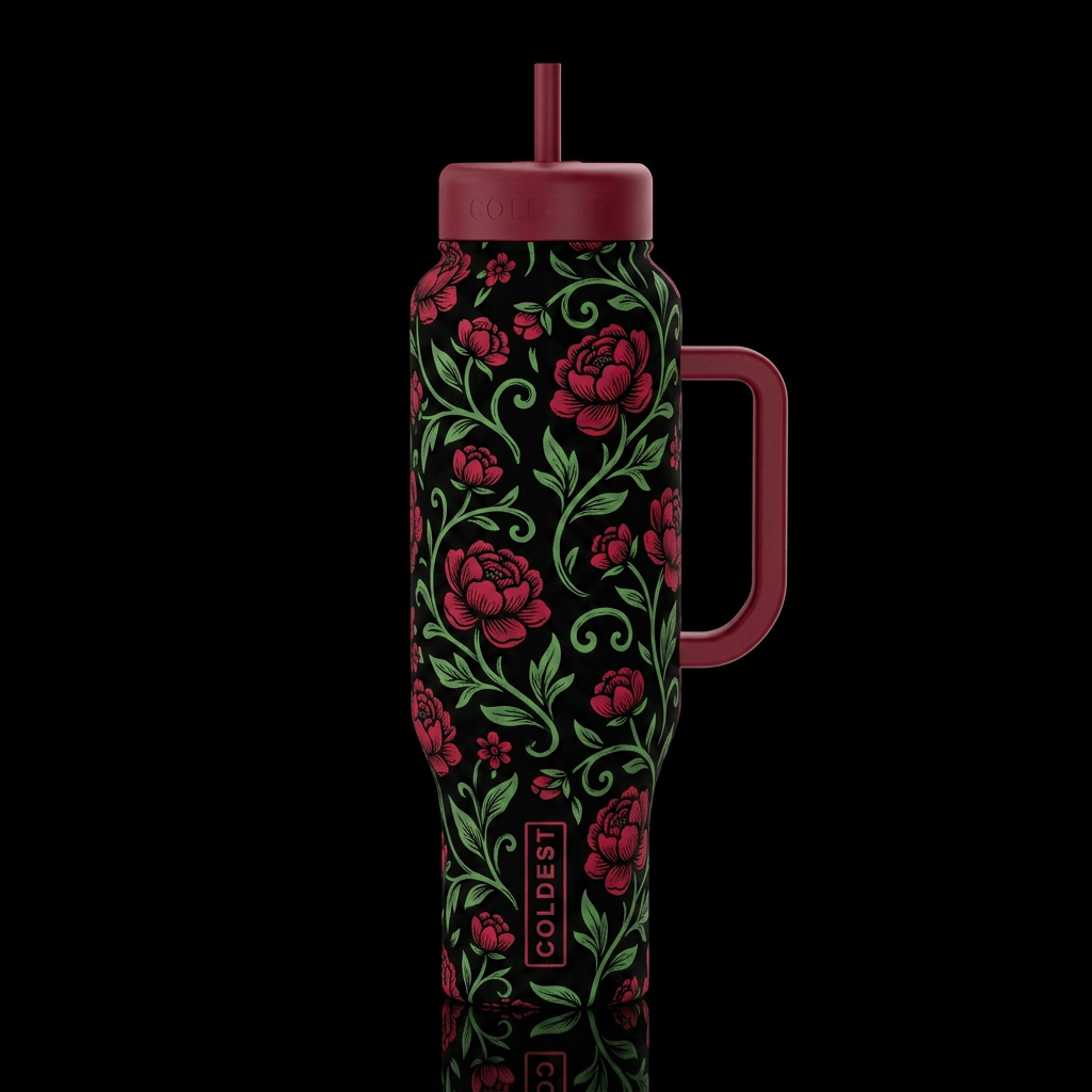 Red Floral water bottle design