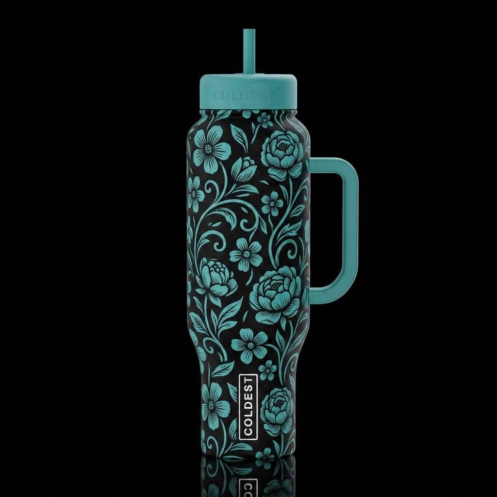 Teal Floral water bottle design