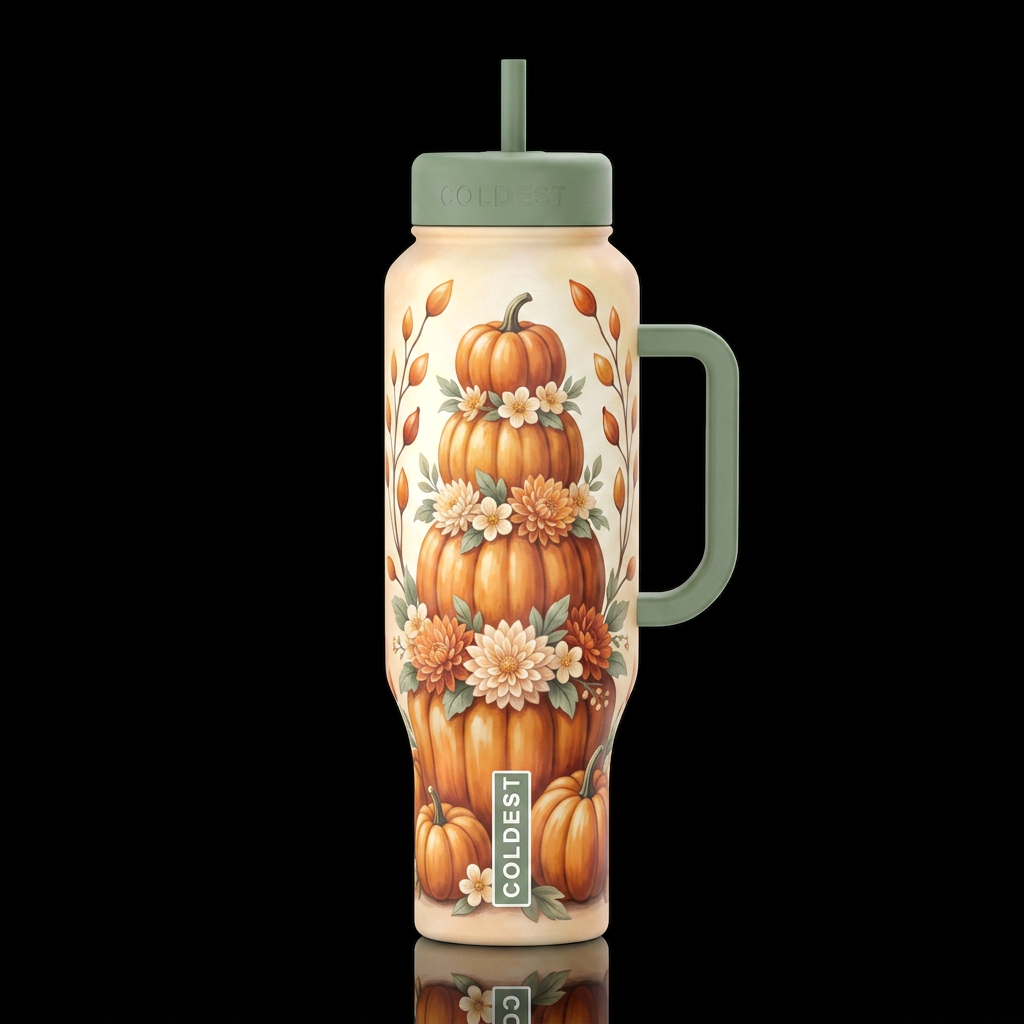 Pumpkin & Flowers water bottle design