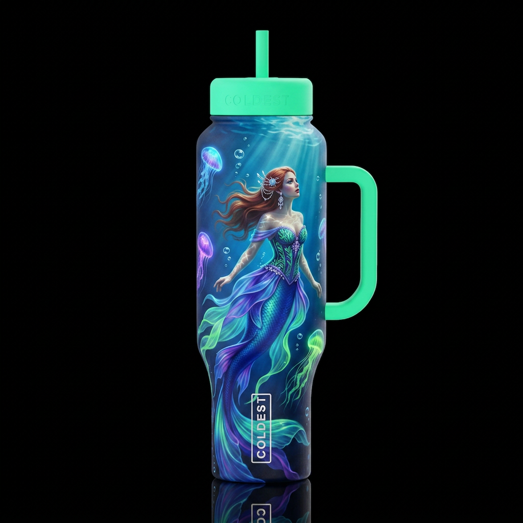 Mermaid and her Jellys water bottle design