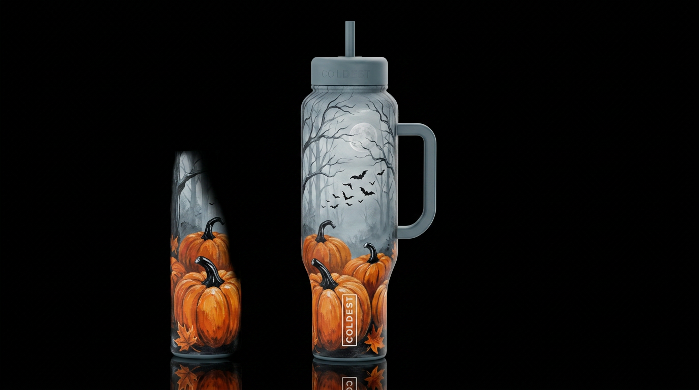 Pumpkins and Bats water bottle design