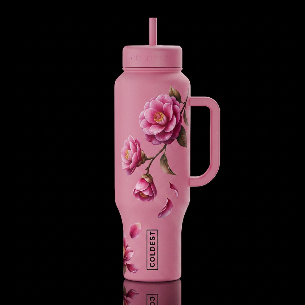 Pink Camellia water bottle design