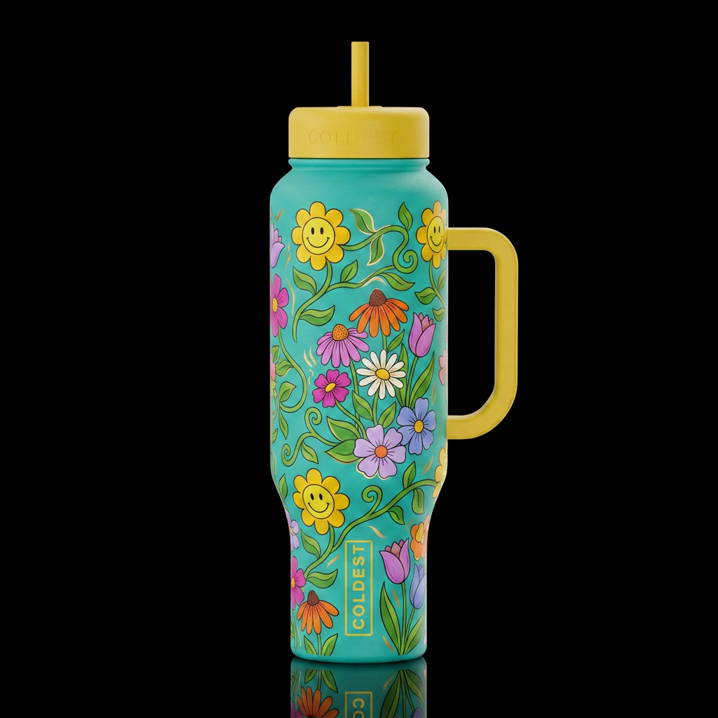 Smiley Flowers water bottle design