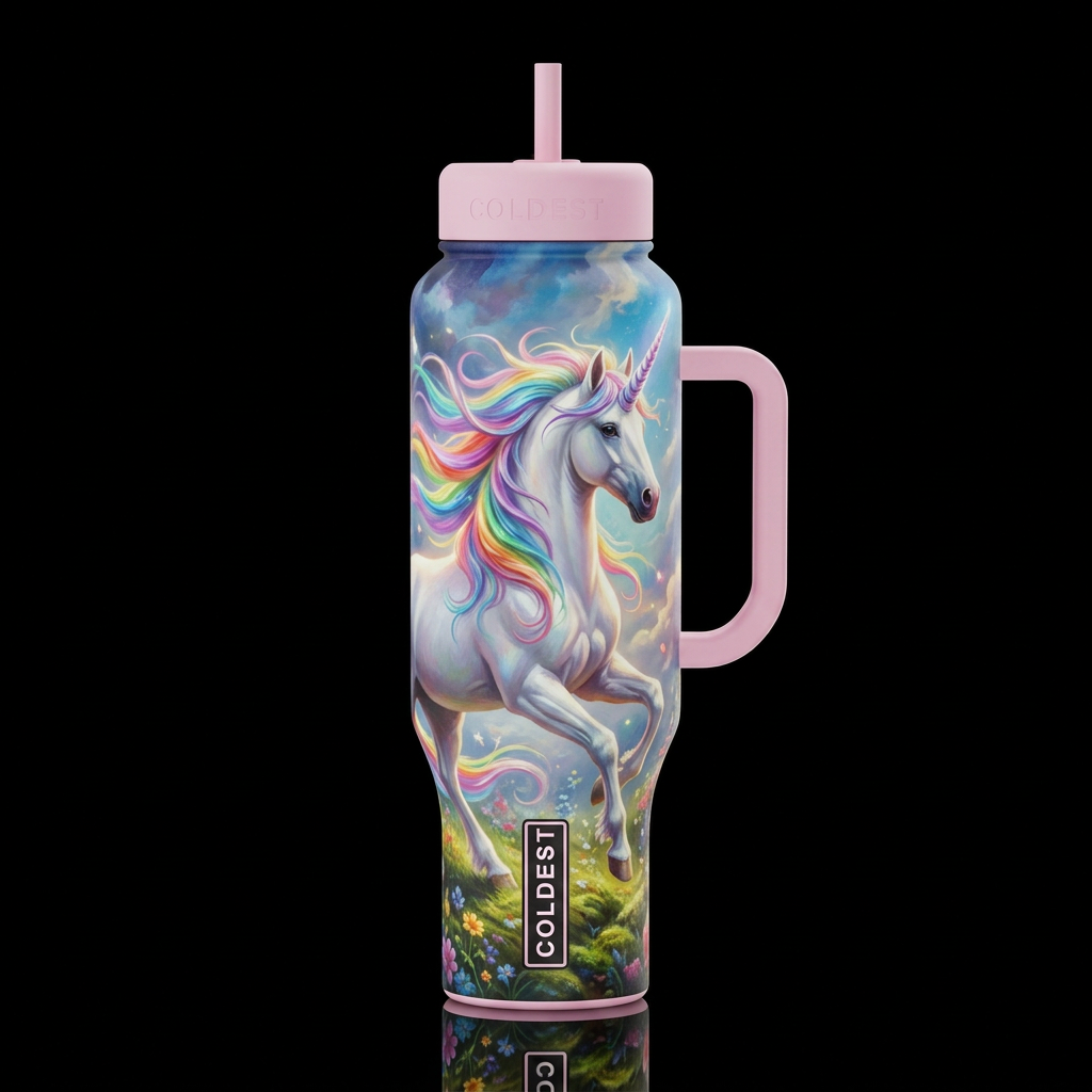 Rainbow Unicorn water bottle design