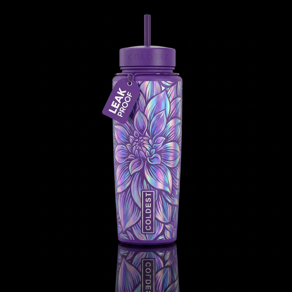 Holographic Floral water bottle design