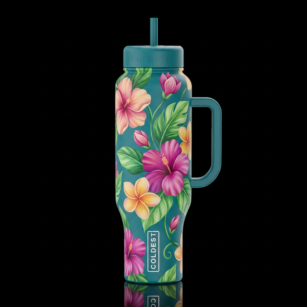 Tropical floral water bottle design