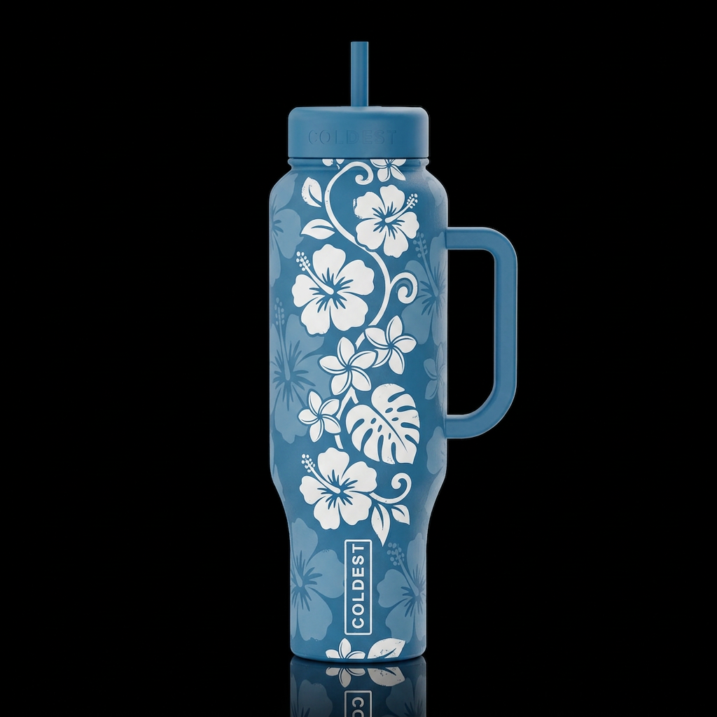 Blue Tropical water bottle design
