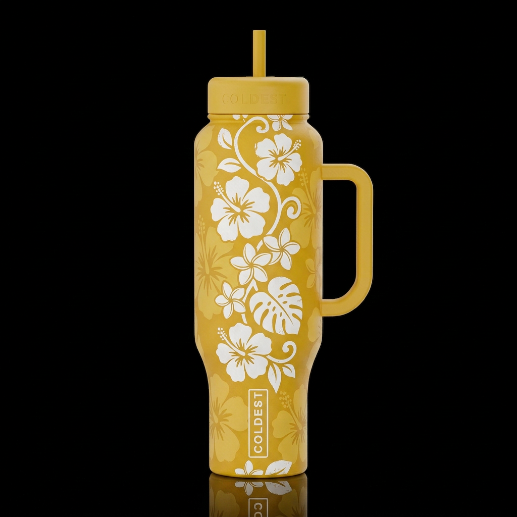 Yellow Tropical water bottle design