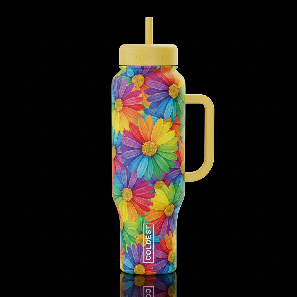 Rainbow Daisies water bottle design