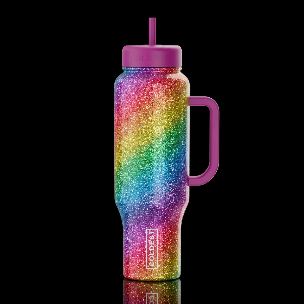 Glitter rainbow water bottle design
