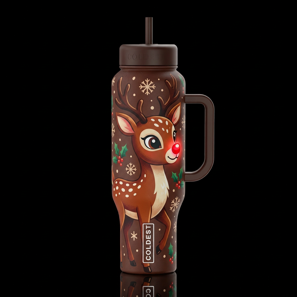 Red Nose Deer water bottle design