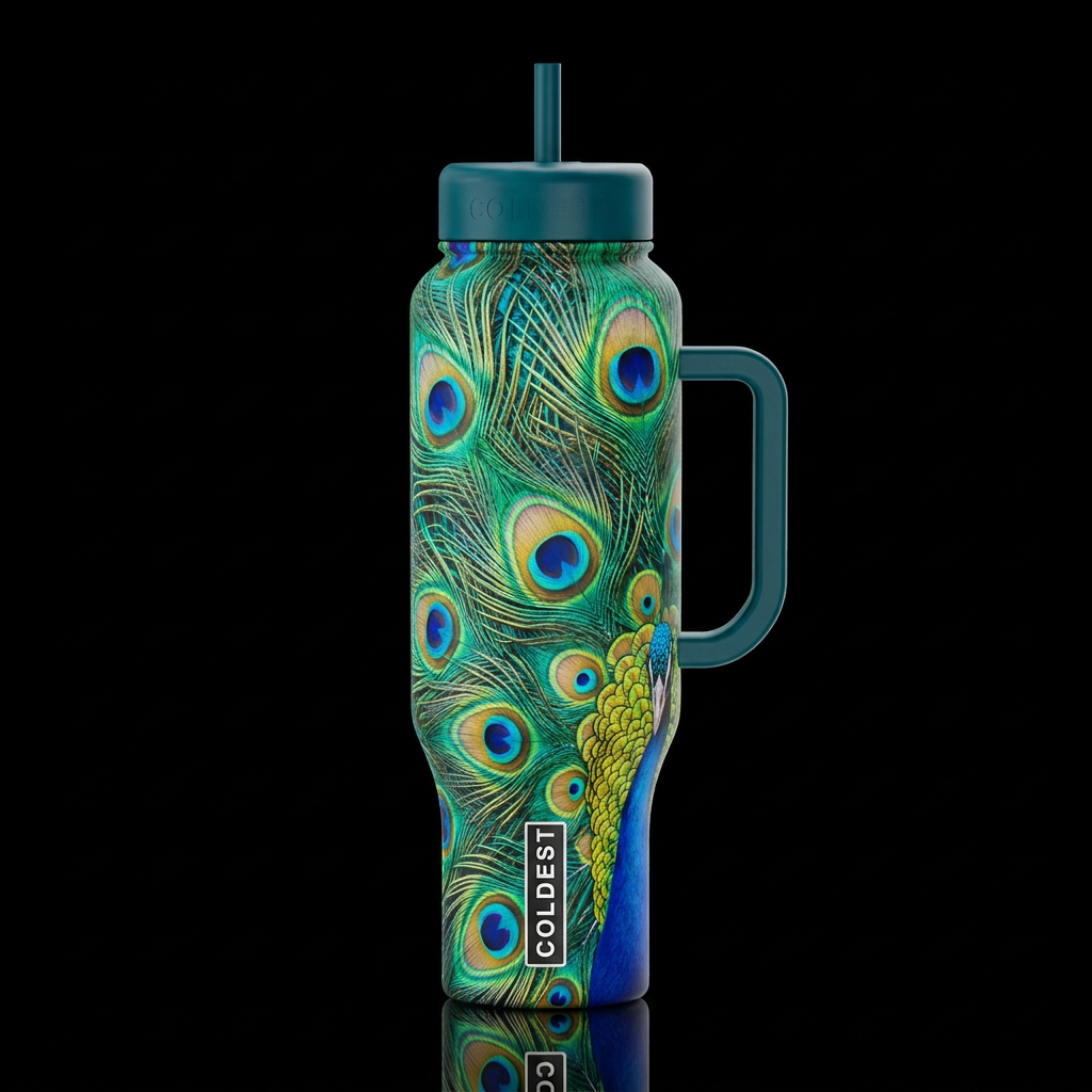 Peacock Feathers water bottle design