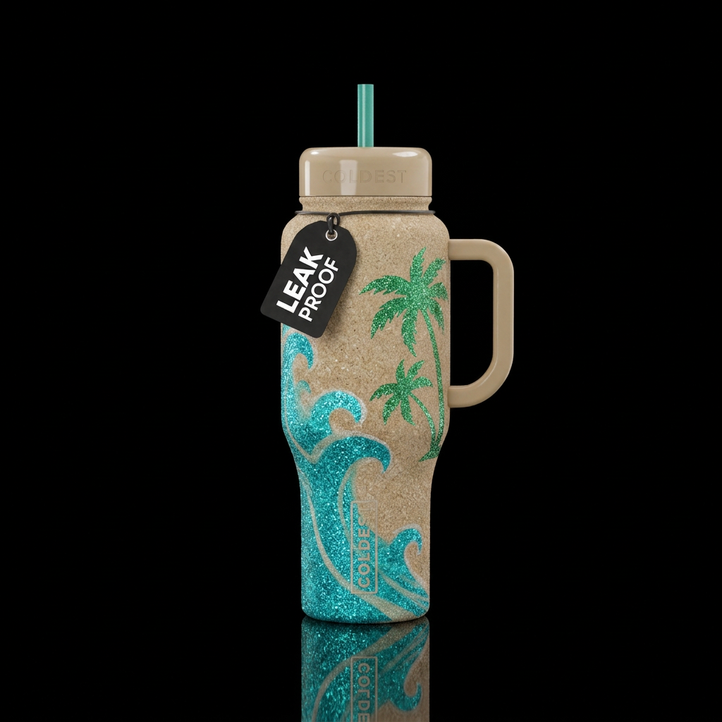 Glitter Beach water bottle design