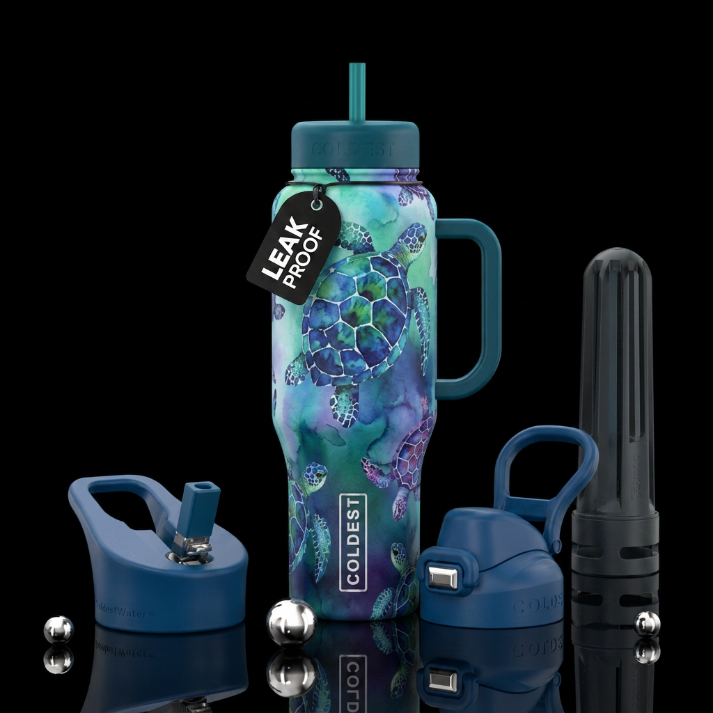 Water color turtles water bottle design