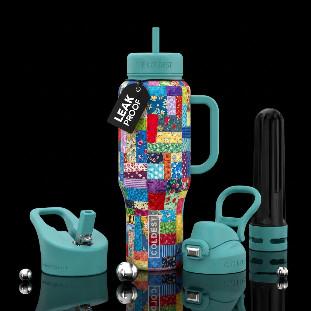 scrappy quilt water bottle design
