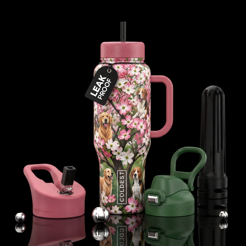Dogwood tree and dog water bottle design
