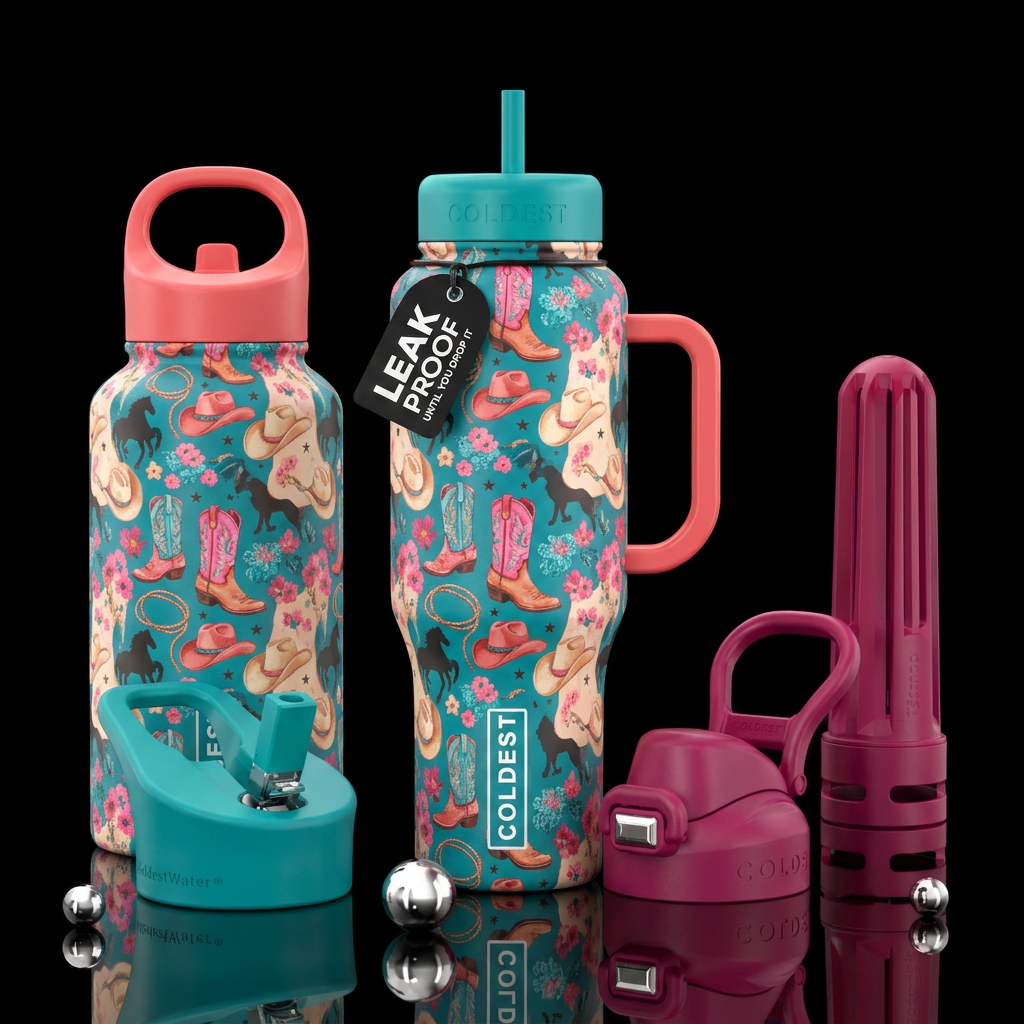 Cowboys boots, cowboy hat. Girly design water bottle design