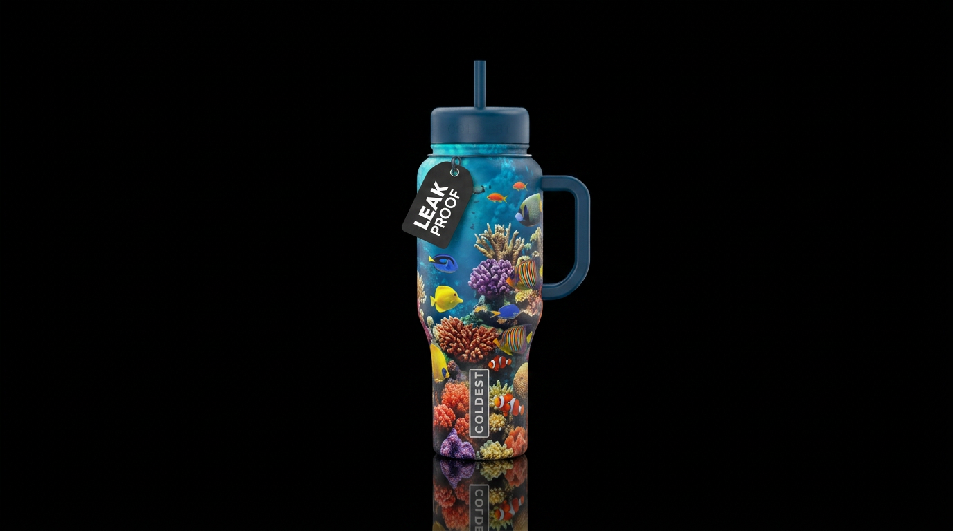 Ocean, corals, reefs, fish vibrant colors water bottle design