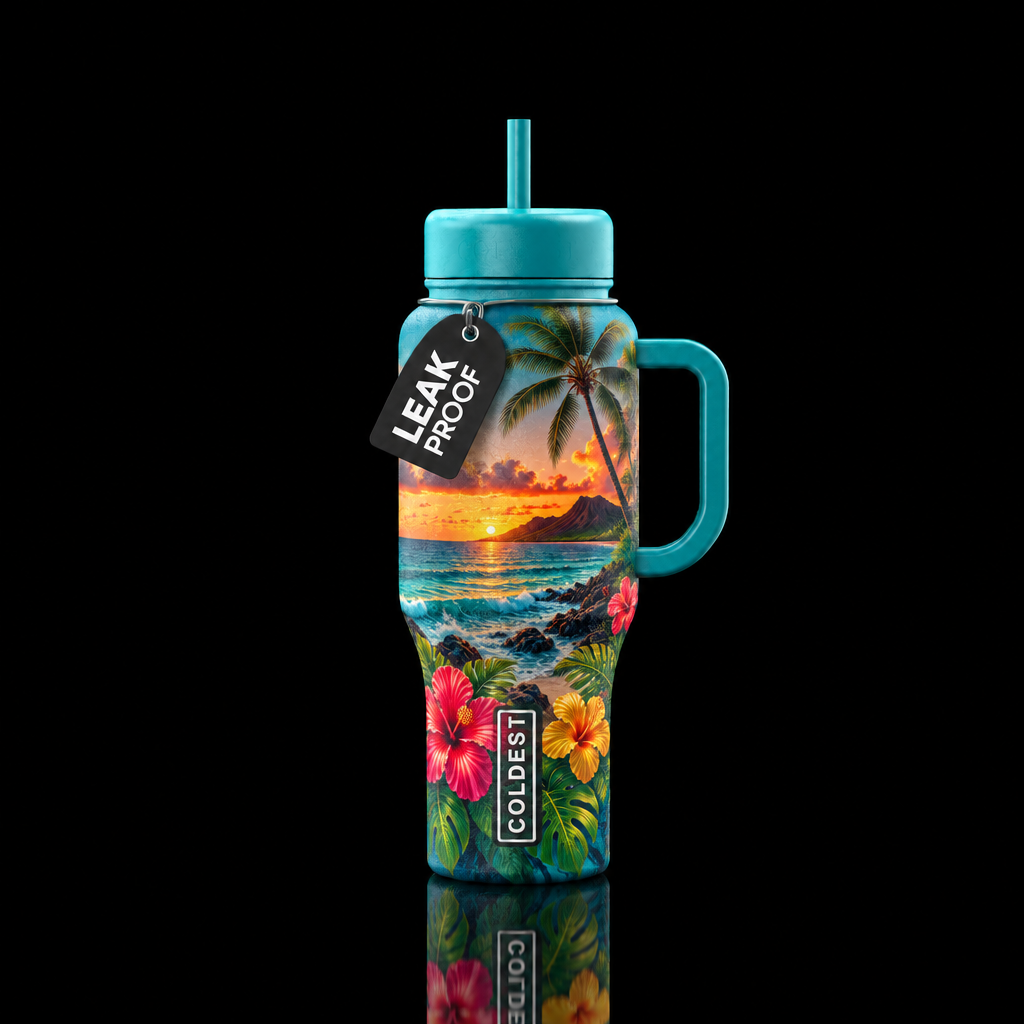 Hawaii theme, colorful water bottle design