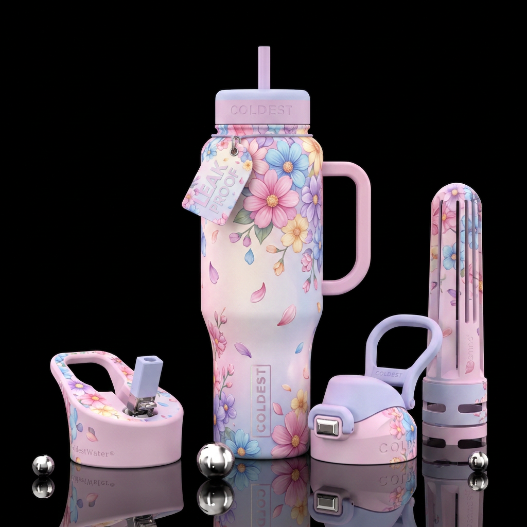 Falling flowers water bottle design