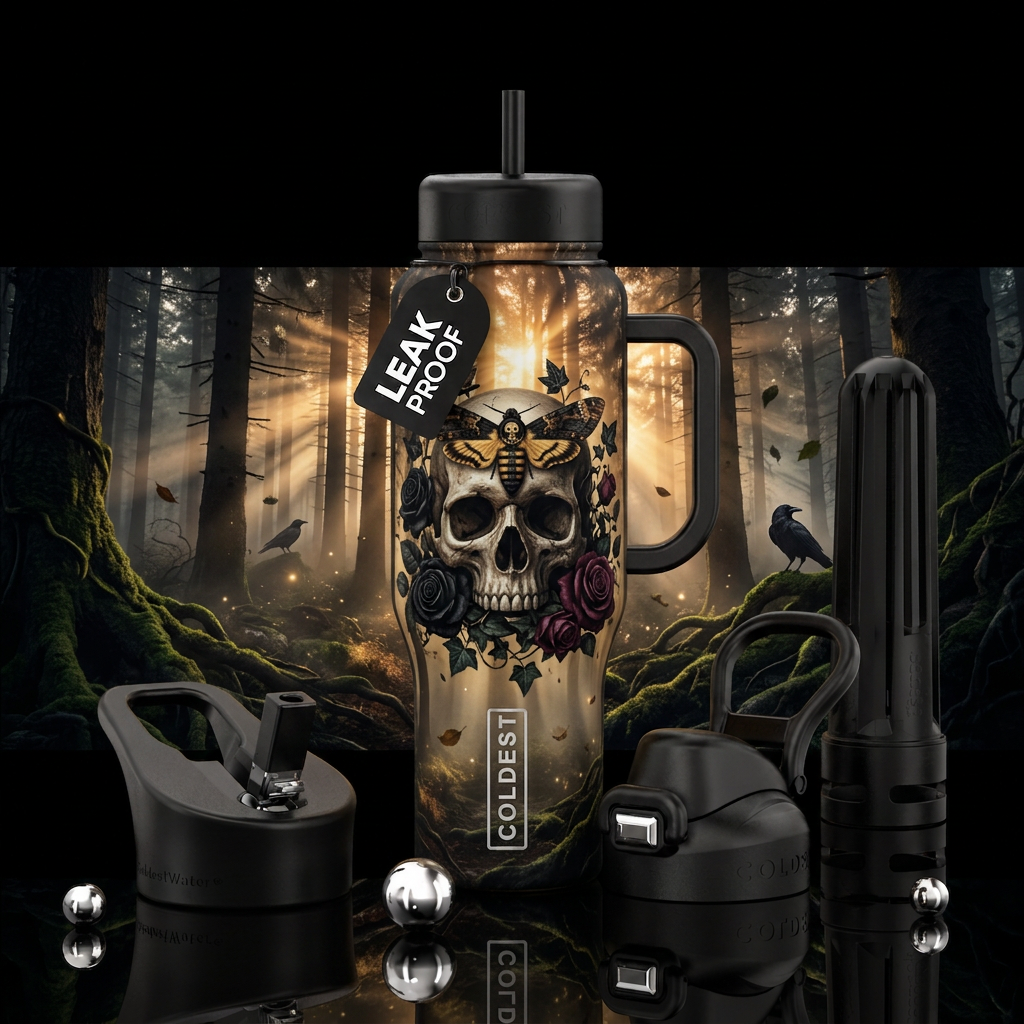 Dark forest water bottle design