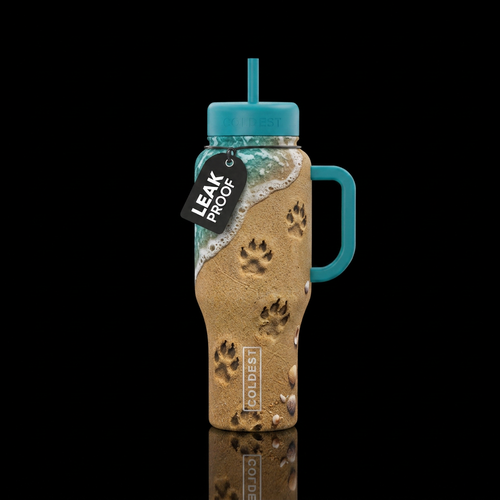 Beach paws water bottle design