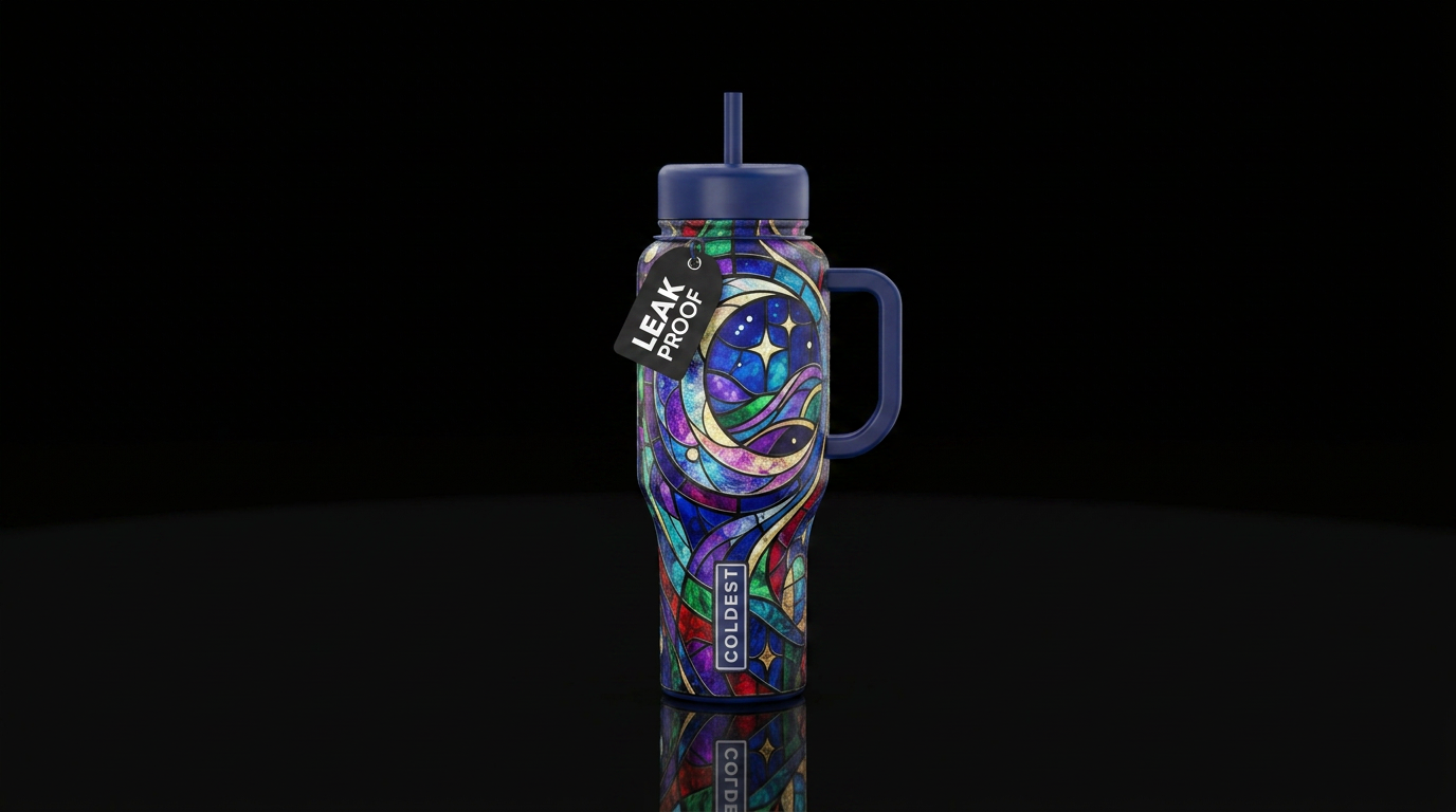 Stained glass moon water bottle design