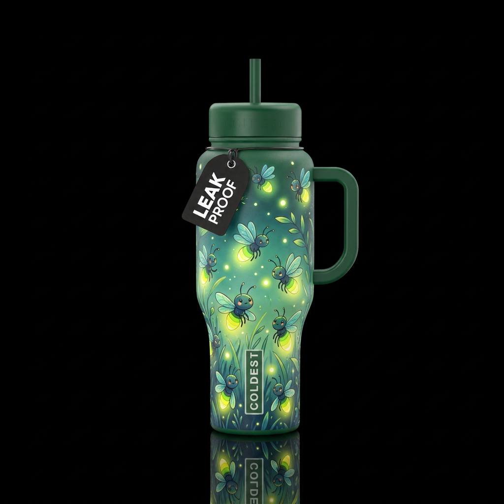 Fun fireflies water bottle design