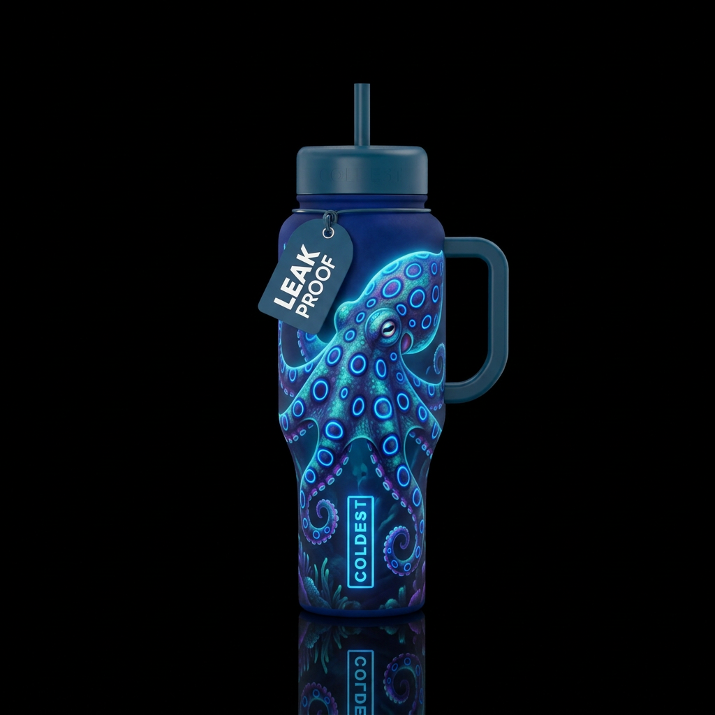 Glowie Blue ringed octopus water bottle design
