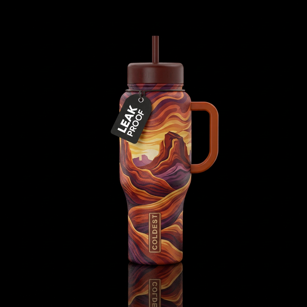 Abstract Sedona red rock mountain sunset water bottle design