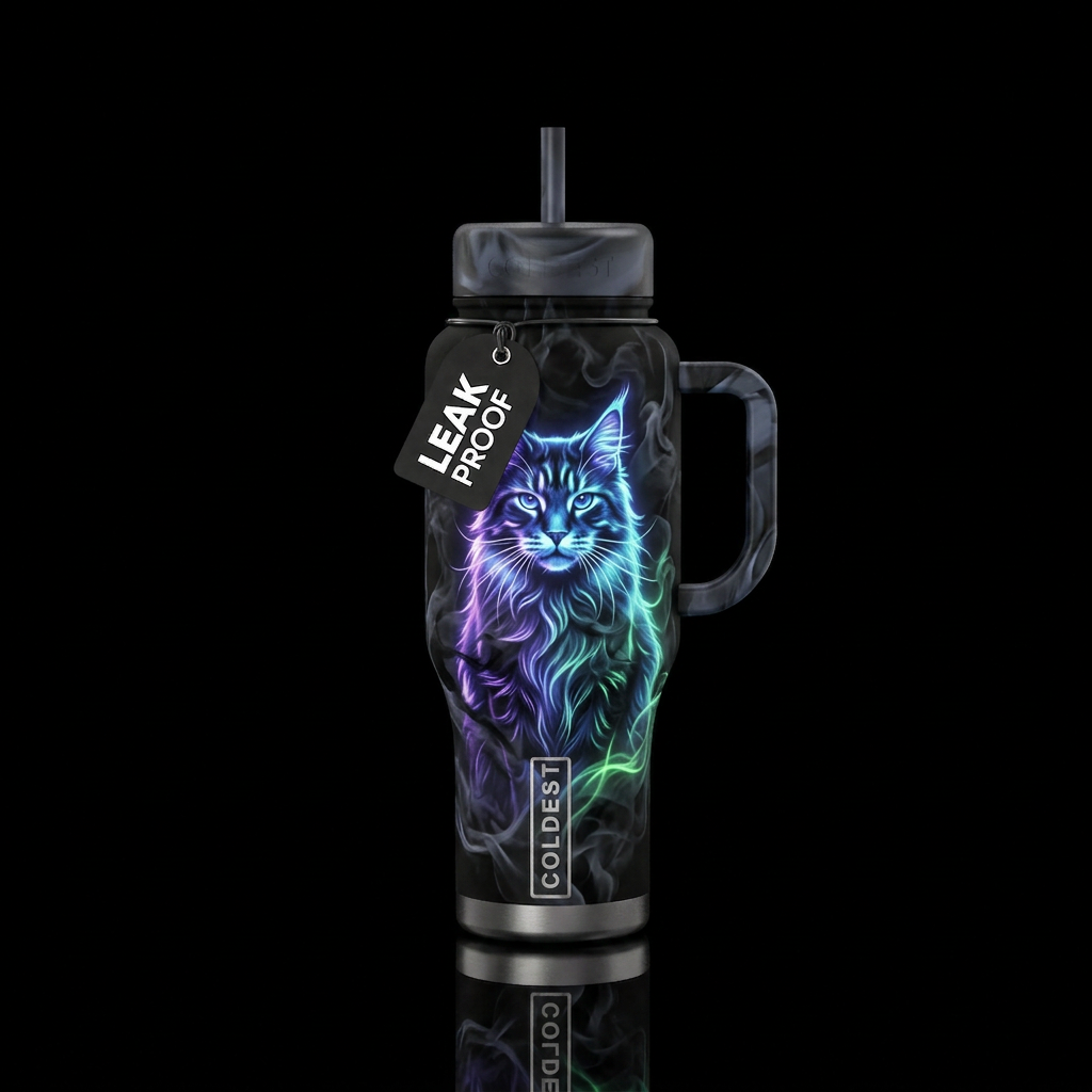 Black smoke maincoon majesty fantasy abstract glow... water bottle design