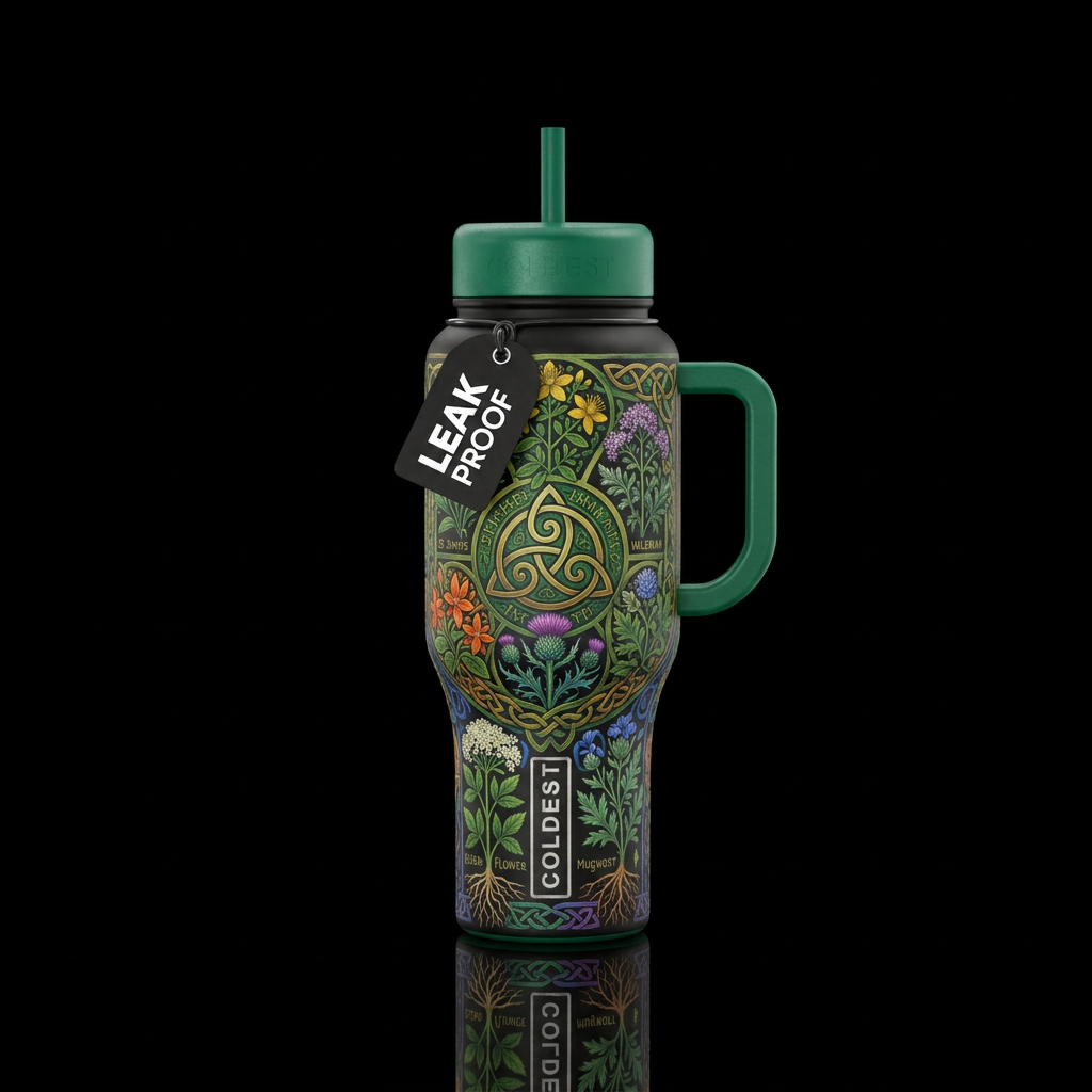 Celtic herbology water bottle design