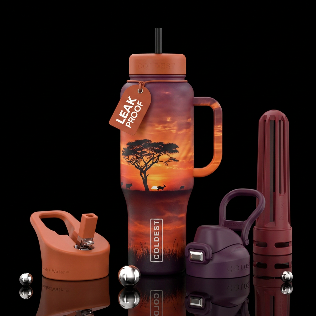 Sunsets on wildlife water bottle design